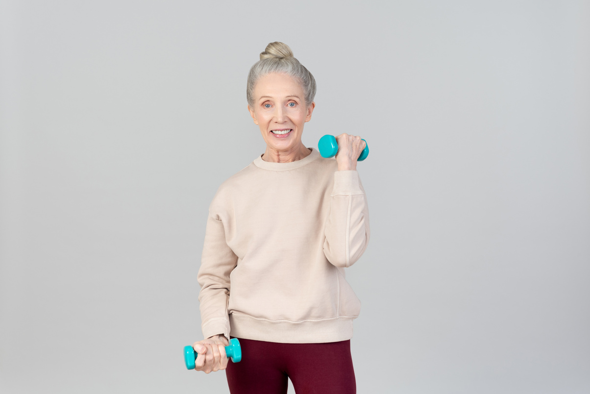 Old Woman Holding Hand Weights